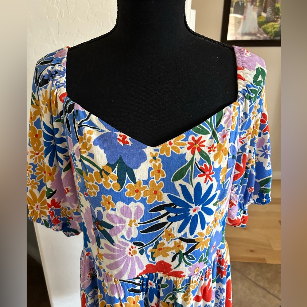 SUGARLIPS FLORAL PRINT DRESS (L); blue/red/lavendar/yellow - Picture 3 of 8